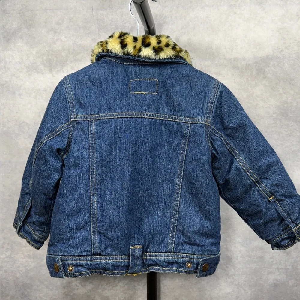 Wonderkids Girl’s Denim Jacket with Leopard Faux Fur Collar.